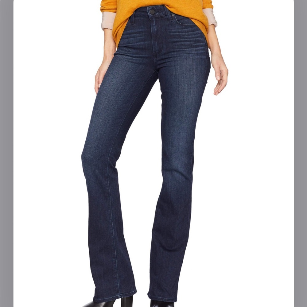 PAIGE High Rise Manhattan Bootcut Dark Denim Jeans